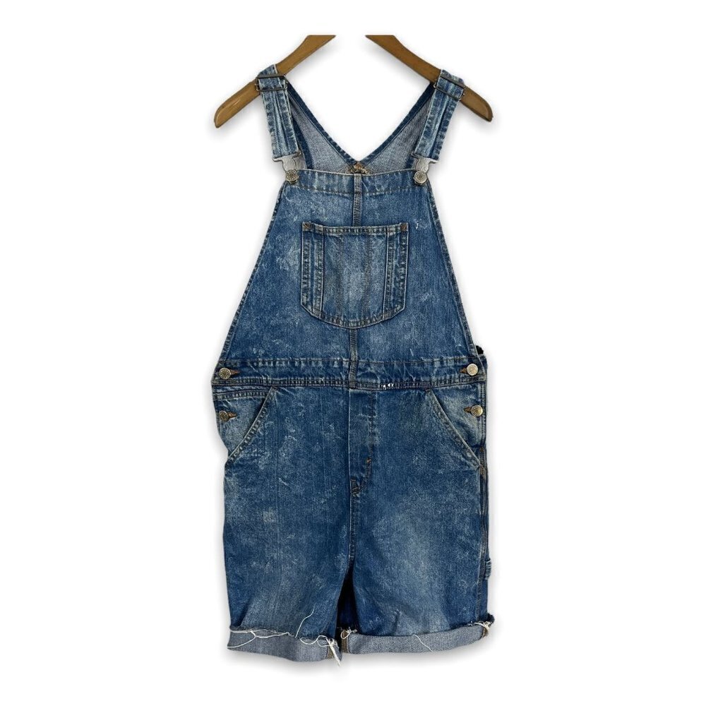 ASOS Monki Womens Sz S Denim Overall Carpenter Shorts  - Raw Hem Acid Wash Jeans